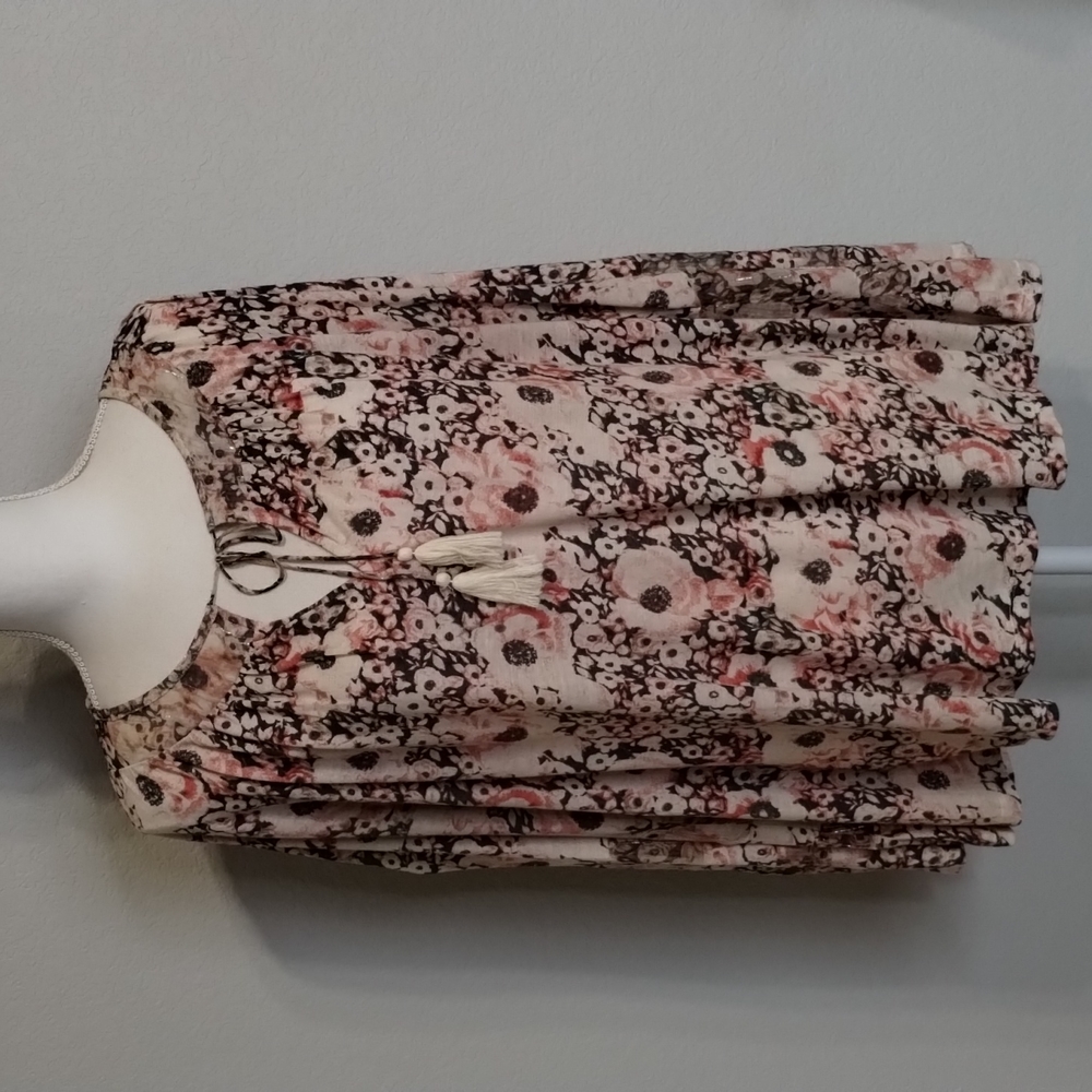 Lucky Brand Bohemian Style Bell Sleeve Floral Tassel Size 1X